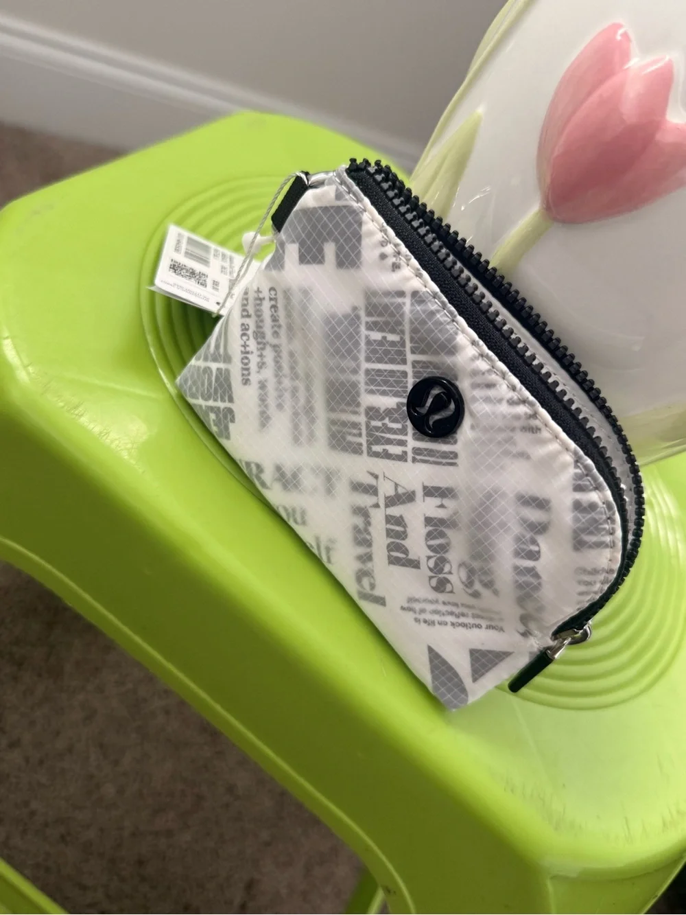 lululemon athletica White and Gray Logo Zip Pouch